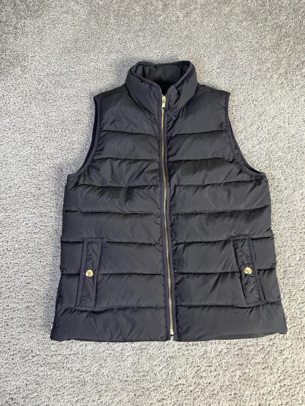 J.CREW Vest Womens M Black Puffer Down Insulated Lined Full Zip Pockets Casual